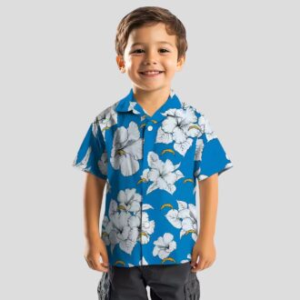 Blue & White Los Angeles Chargers Hawaiian Shirt, Hibiscus Bloom Tropical Aloha Design