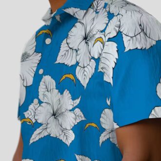 Blue & White Los Angeles Chargers Hawaiian Shirt, Hibiscus Bloom Tropical Aloha Design