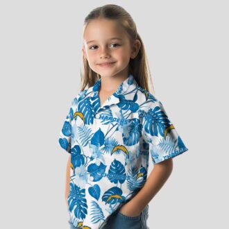 Blue & White Los Angeles Chargers Hawaiian Shirt, Tropical Plants Aloha Button Up
