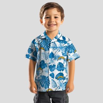 Blue & White Los Angeles Chargers Hawaiian Shirt, Tropical Plants Aloha Button Up