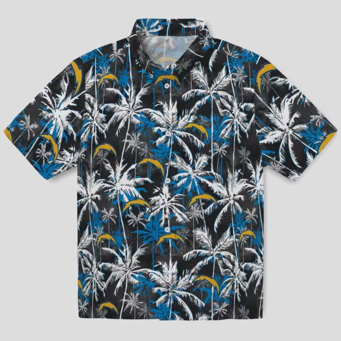 Blue Black Los Angeles Chargers Palm Pattern Hawaiian Shirt for Beach & Summer