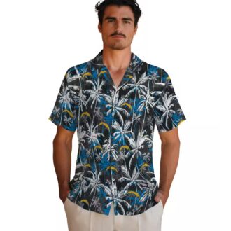 Blue Black Los Angeles Chargers Palm Pattern Hawaiian Shirt for Beach & Summer