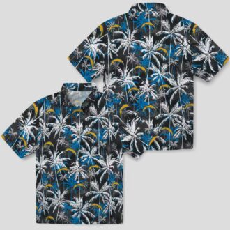 Blue Black Los Angeles Chargers Palm Pattern Hawaiian Shirt for Beach & Summer