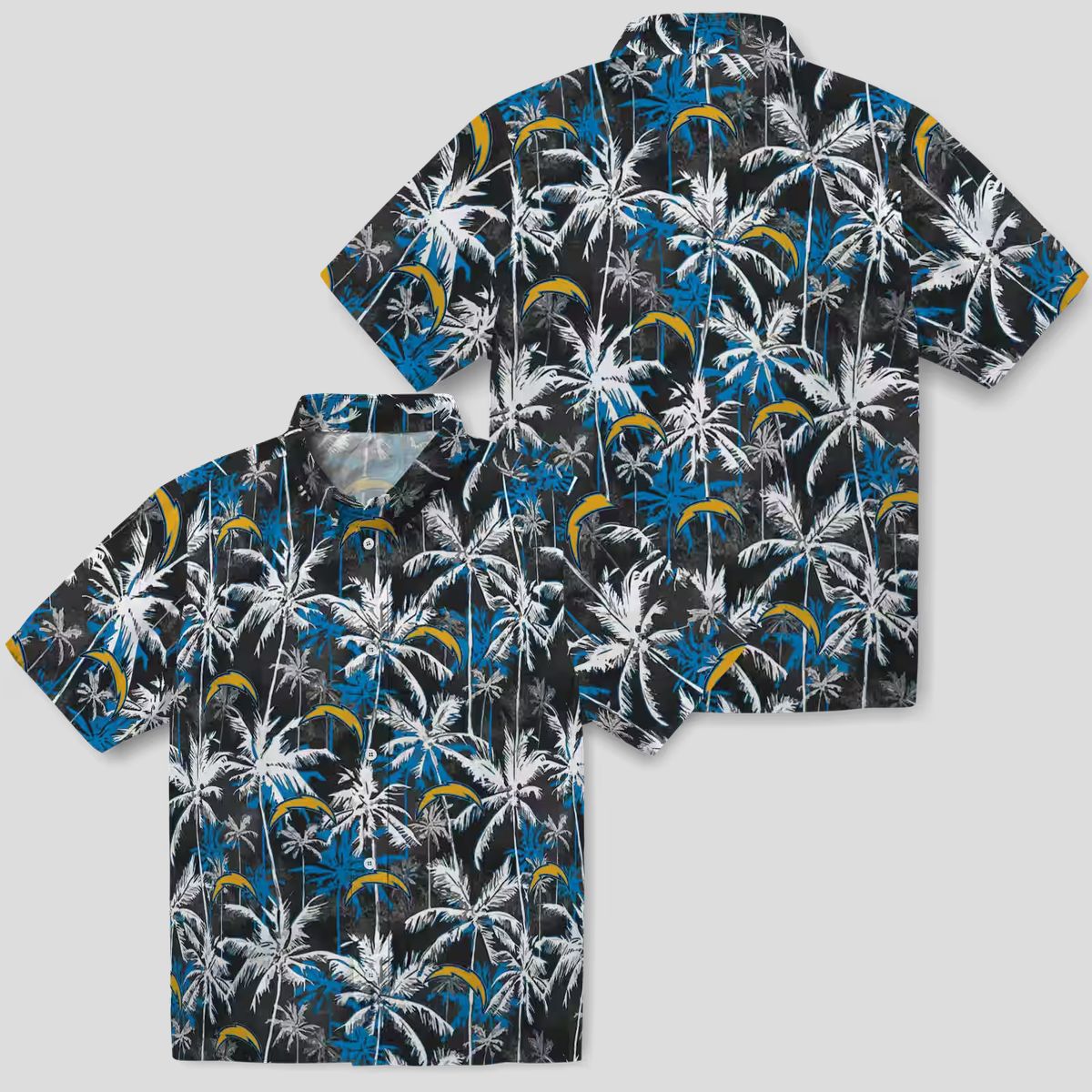 Blue Black Los Angeles Chargers Palm Pattern Hawaiian Shirt for Beach & Summer