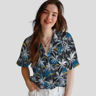 Blue Black Los Angeles Chargers Palm Pattern Hawaiian Shirt for Beach & Summer