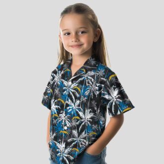 Blue Black Los Angeles Chargers Palm Pattern Hawaiian Shirt for Beach & Summer