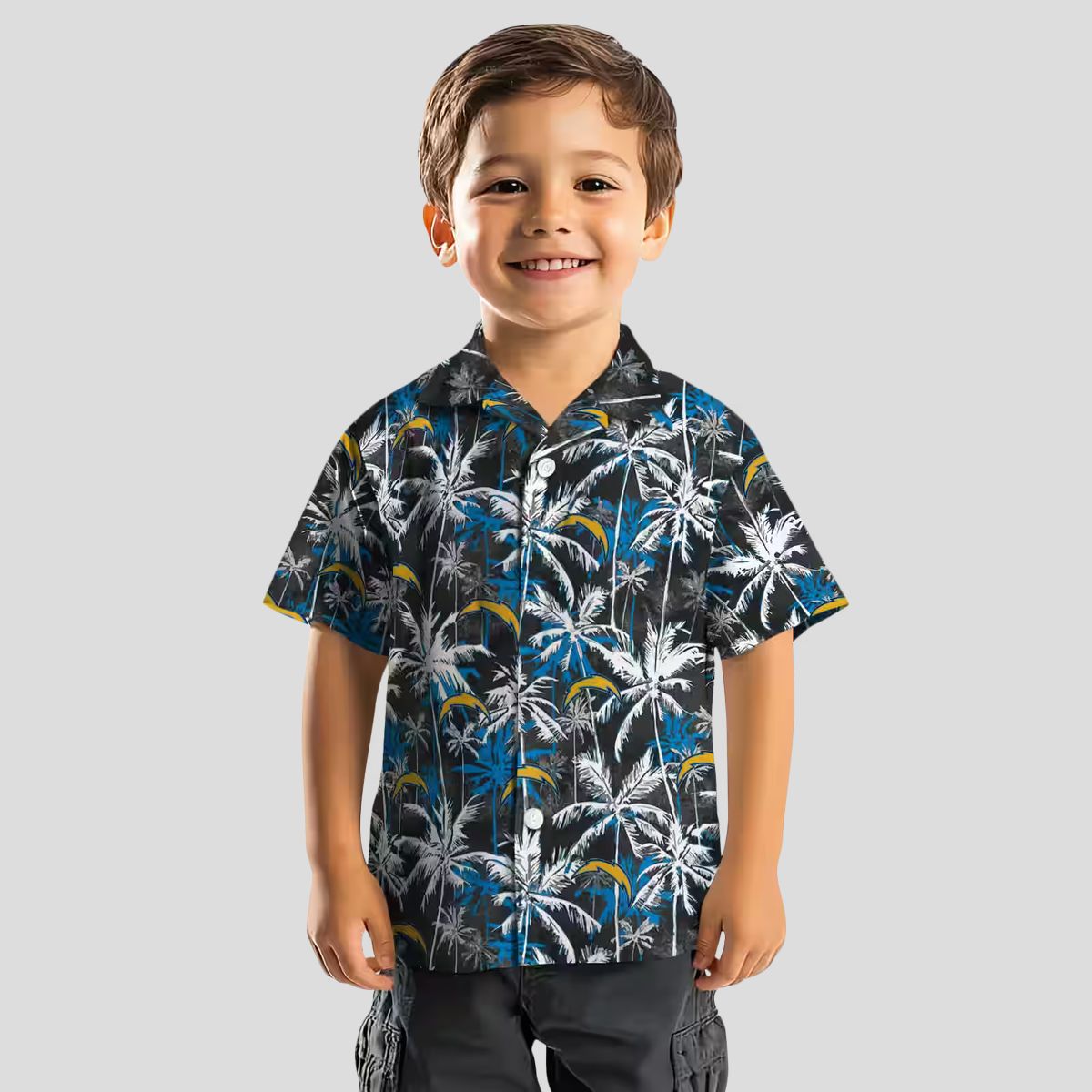 Blue Black Los Angeles Chargers Palm Pattern Hawaiian Shirt for Beach & Summer
