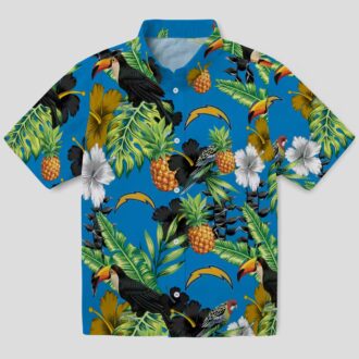 Blue Green Los Angeles Chargers Hawaiian Shirt - Hibiscus Pineapple & Toucan Design