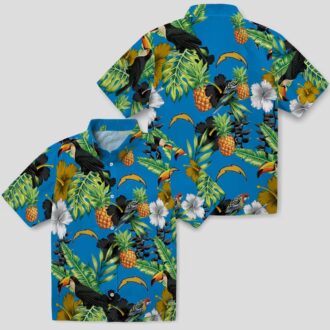 Blue Green Los Angeles Chargers Hawaiian Shirt - Hibiscus Pineapple & Toucan Design