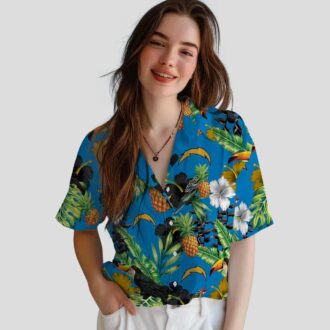 Blue Green Los Angeles Chargers Hawaiian Shirt - Hibiscus Pineapple & Toucan Design