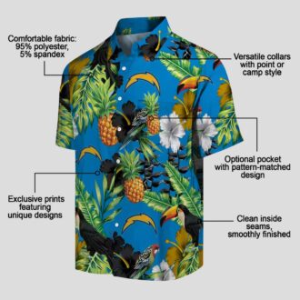 Blue Green Los Angeles Chargers Hawaiian Shirt - Hibiscus Pineapple & Toucan Design