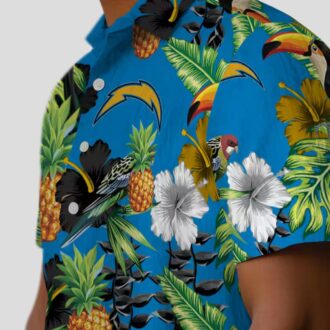 Blue Green Los Angeles Chargers Hawaiian Shirt - Hibiscus Pineapple & Toucan Design