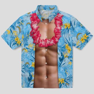 Blue Los Angeles Chargers Hawaiian Shirt, Tropical Chest Illusion Button Up Shirt
