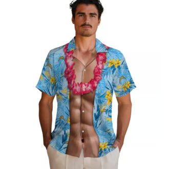 Blue Los Angeles Chargers Hawaiian Shirt, Tropical Chest Illusion Button Up Shirt