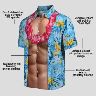 Blue Los Angeles Chargers Hawaiian Shirt, Tropical Chest Illusion Button Up Shirt
