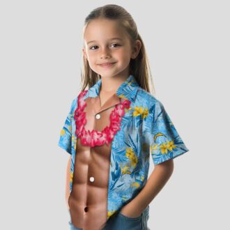 Blue Los Angeles Chargers Hawaiian Shirt, Tropical Chest Illusion Button Up Shirt