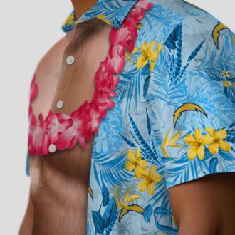 Blue Los Angeles Chargers Hawaiian Shirt, Tropical Chest Illusion Button Up Shirt