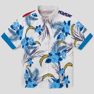 Blue White Patriotic Los Angeles Chargers Hawaiian Shirt - Tropical Hibiscus Floral Theme