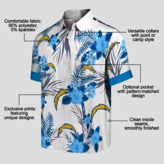 Blue White Patriotic Los Angeles Chargers Hawaiian Shirt - Tropical Hibiscus Floral Theme