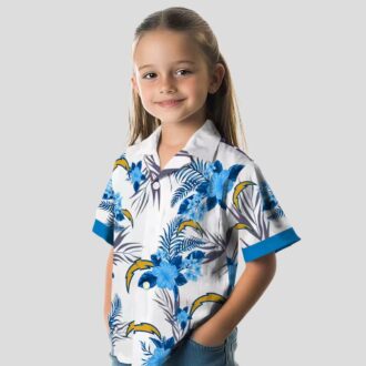 Blue White Patriotic Los Angeles Chargers Hawaiian Shirt - Tropical Hibiscus Floral Theme