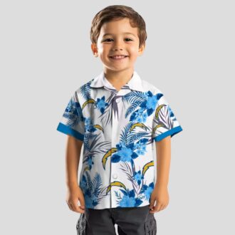 Blue White Patriotic Los Angeles Chargers Hawaiian Shirt - Tropical Hibiscus Floral Theme