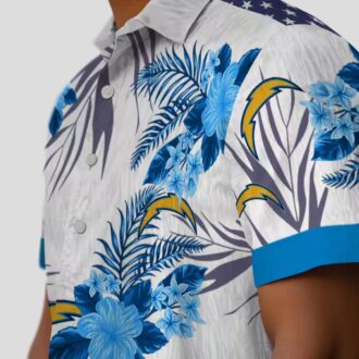 Blue White Patriotic Los Angeles Chargers Hawaiian Shirt - Tropical Hibiscus Floral Theme