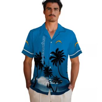 Chargers NFL Beach Aloha Shirt, Blue & Black Hawaiian Sunset Shirt for Summer