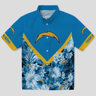 Custom Los Angeles Chargers Blue Hawaiian Shirt, Floral Chevron NFL Shirt for Fans