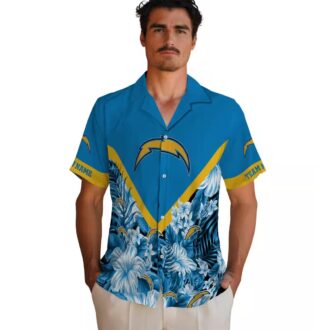 Custom Los Angeles Chargers Blue Hawaiian Shirt, Floral Chevron NFL Shirt for Fans