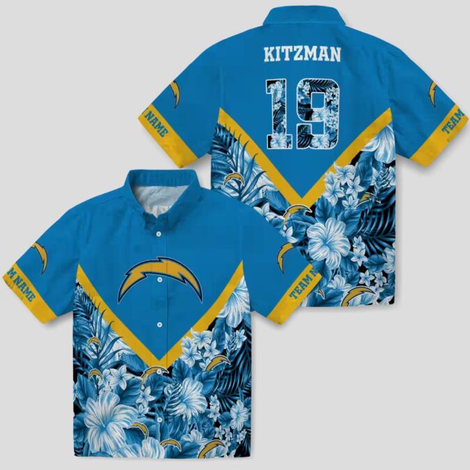 Custom Los Angeles Chargers Blue Hawaiian Shirt, Floral Chevron NFL Shirt for Fans