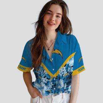 Custom Los Angeles Chargers Blue Hawaiian Shirt, Floral Chevron NFL Shirt for Fans