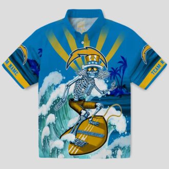 Custom Los Angeles Chargers Hawaiian Shirt, Surfing Skeleton Design for NFL Fans