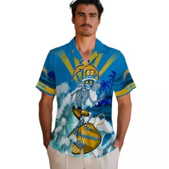 Custom Los Angeles Chargers Hawaiian Shirt, Surfing Skeleton Design for NFL Fans