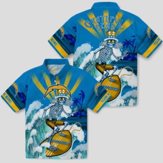 Custom Los Angeles Chargers Hawaiian Shirt, Surfing Skeleton Design for NFL Fans
