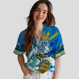 Custom Los Angeles Chargers Hawaiian Shirt, Surfing Skeleton Design for NFL Fans