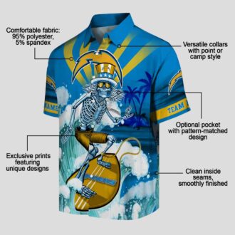 Custom Los Angeles Chargers Hawaiian Shirt, Surfing Skeleton Design for NFL Fans