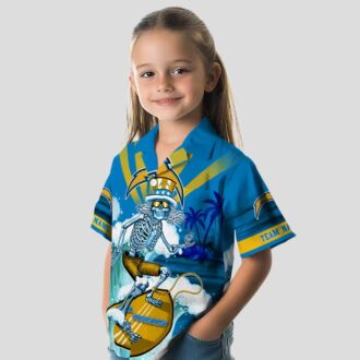 Custom Los Angeles Chargers Hawaiian Shirt, Surfing Skeleton Design for NFL Fans