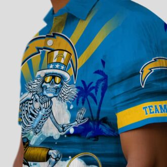 Custom Los Angeles Chargers Hawaiian Shirt, Surfing Skeleton Design for NFL Fans