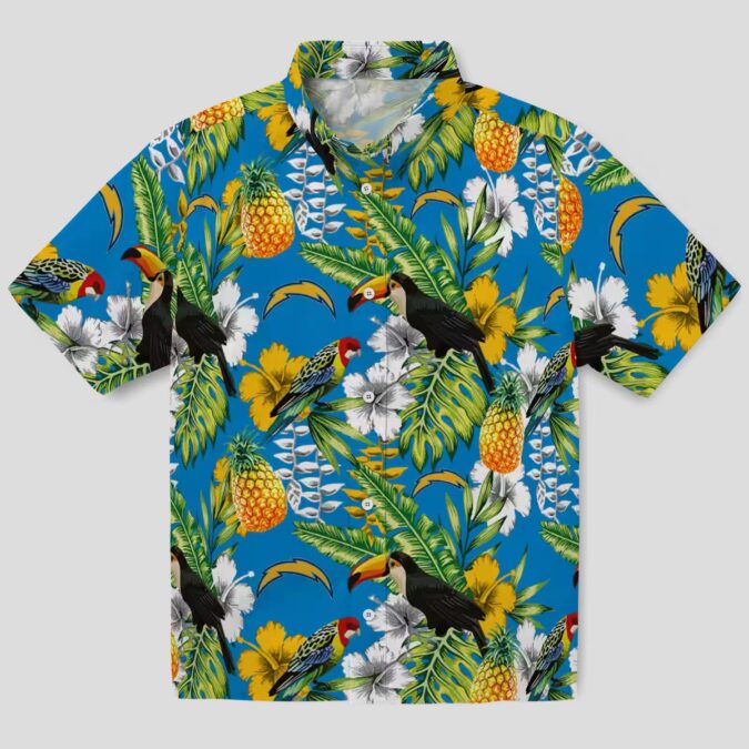 Custom Los Angeles Chargers Tropical Hawaiian Shirt, Blue Green Toucan Design
