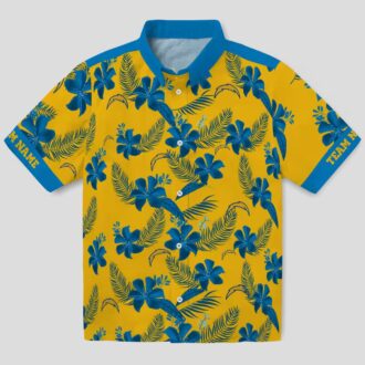 Gold Los Angeles Chargers Hawaiian Shirt, Personalized Botanical Floral Print