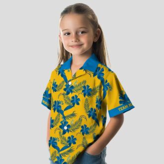 Gold Los Angeles Chargers Hawaiian Shirt, Personalized Botanical Floral Print