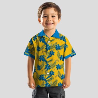 Gold Los Angeles Chargers Hawaiian Shirt, Personalized Botanical Floral Print