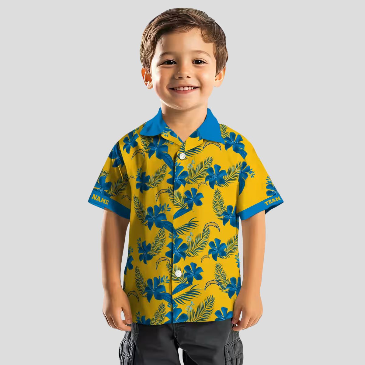 Gold Los Angeles Chargers Hawaiian Shirt, Personalized Botanical Floral Print