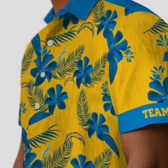 Gold Los Angeles Chargers Hawaiian Shirt, Personalized Botanical Floral Print