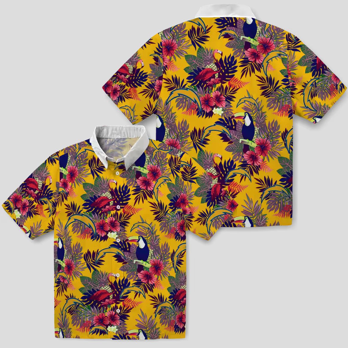 Los Angeles Chargers Aloha Hawaiian Shirt, Blue Red Toucan Floral Design for NFL Fans