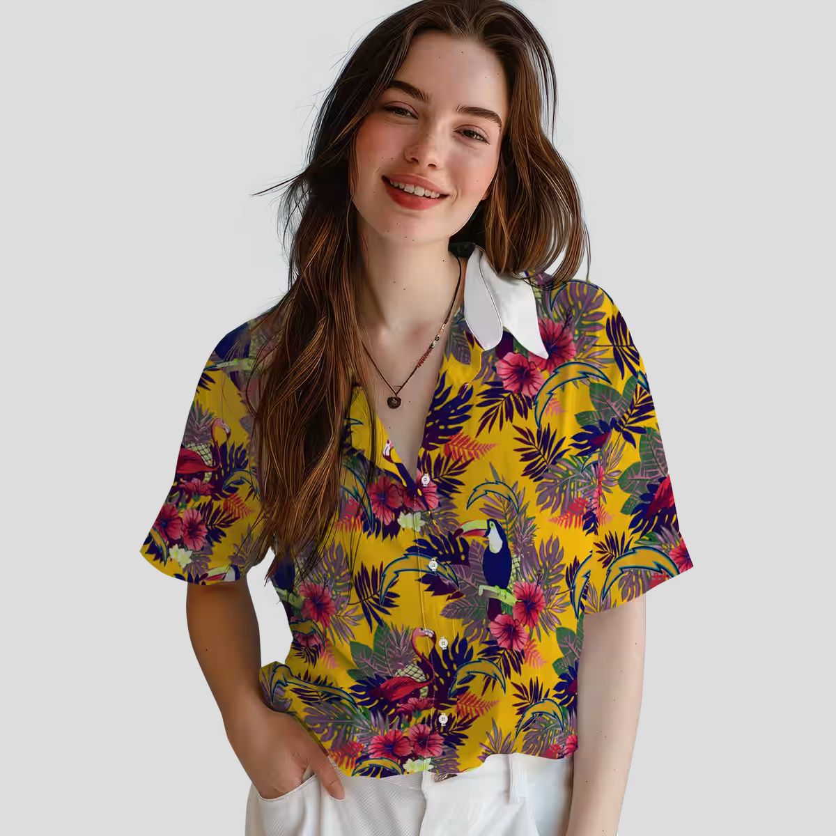 Los Angeles Chargers Aloha Hawaiian Shirt, Blue Red Toucan Floral Design for NFL Fans