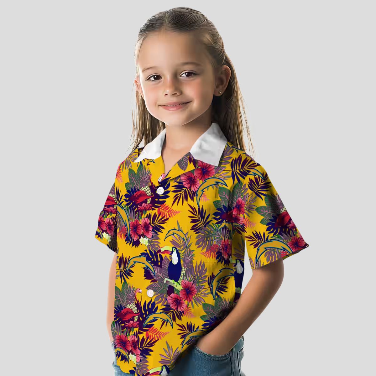 Los Angeles Chargers Aloha Hawaiian Shirt, Blue Red Toucan Floral Design for NFL Fans