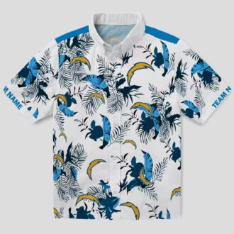 Los Angeles Chargers Aloha Shirt, Custom Blue White Botanical Hawaiian Button Up