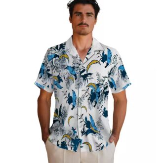 Los Angeles Chargers Aloha Shirt, Custom Blue White Botanical Hawaiian Button Up