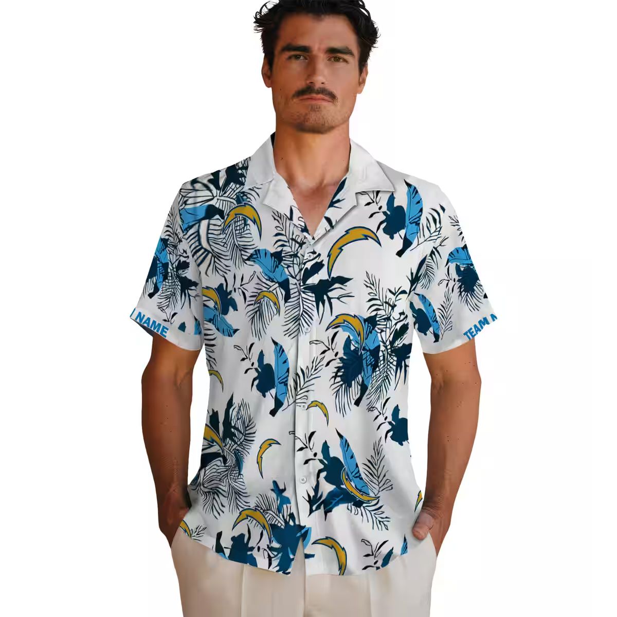 Los Angeles Chargers Aloha Shirt, Custom Blue White Botanical Hawaiian Button Up